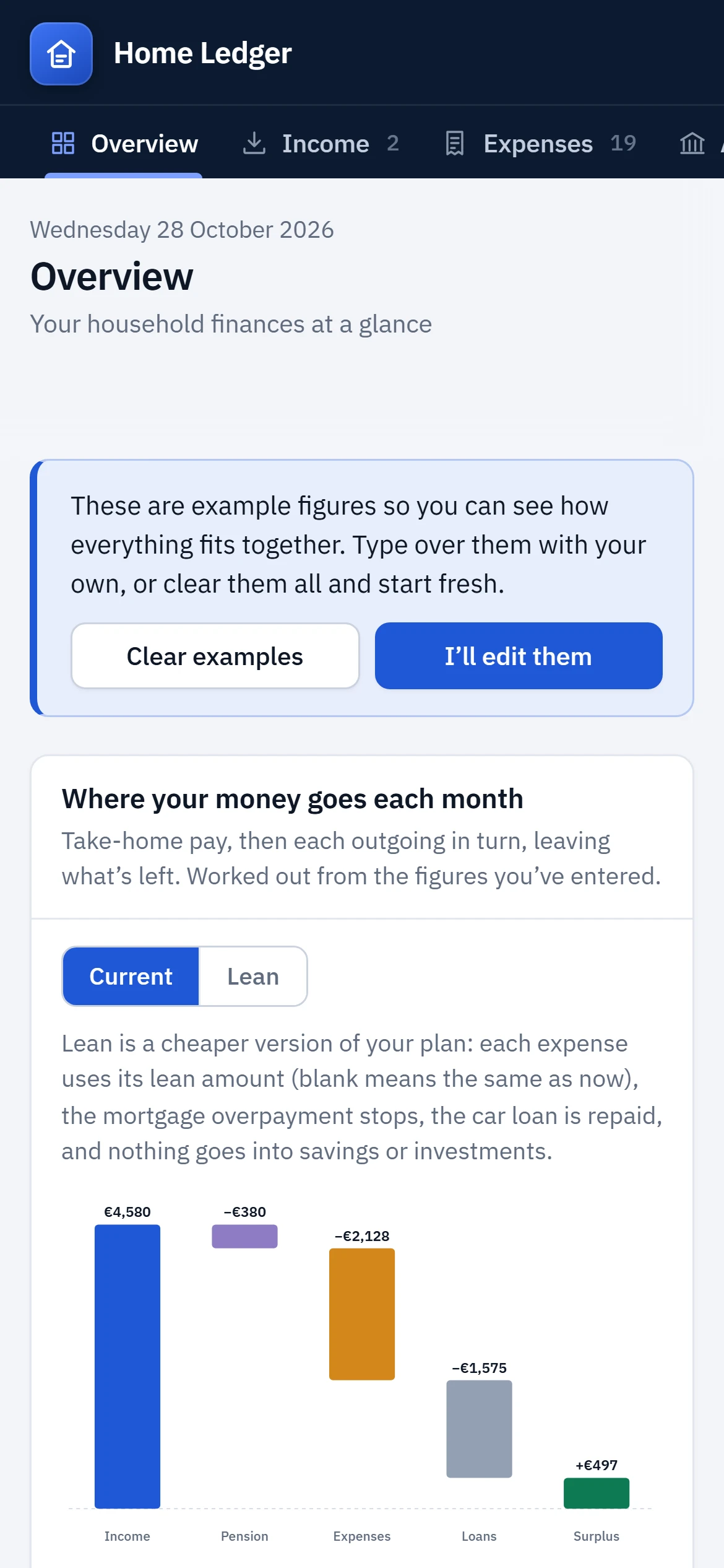 Home Ledger overview on a phone